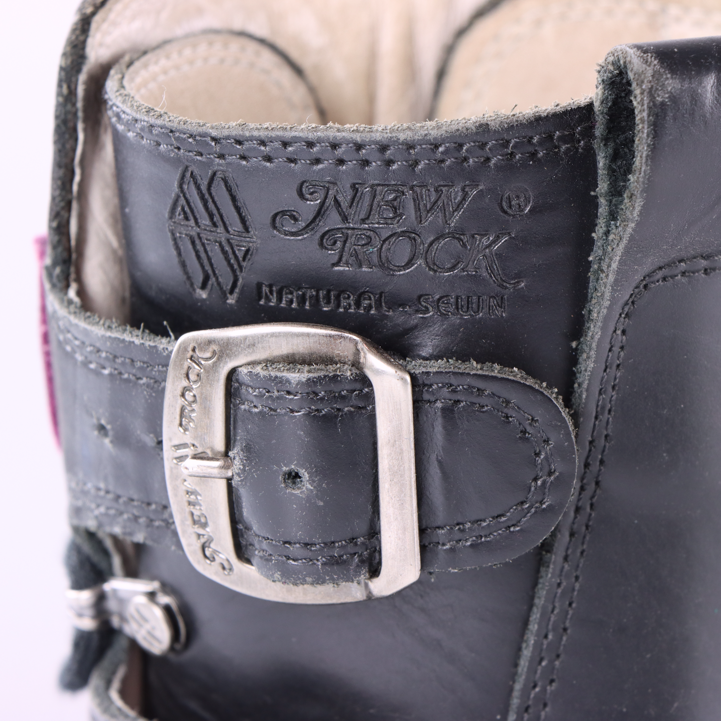 NEW ROCK 'Reactor' Purple Flame Black Leather Boots (36)