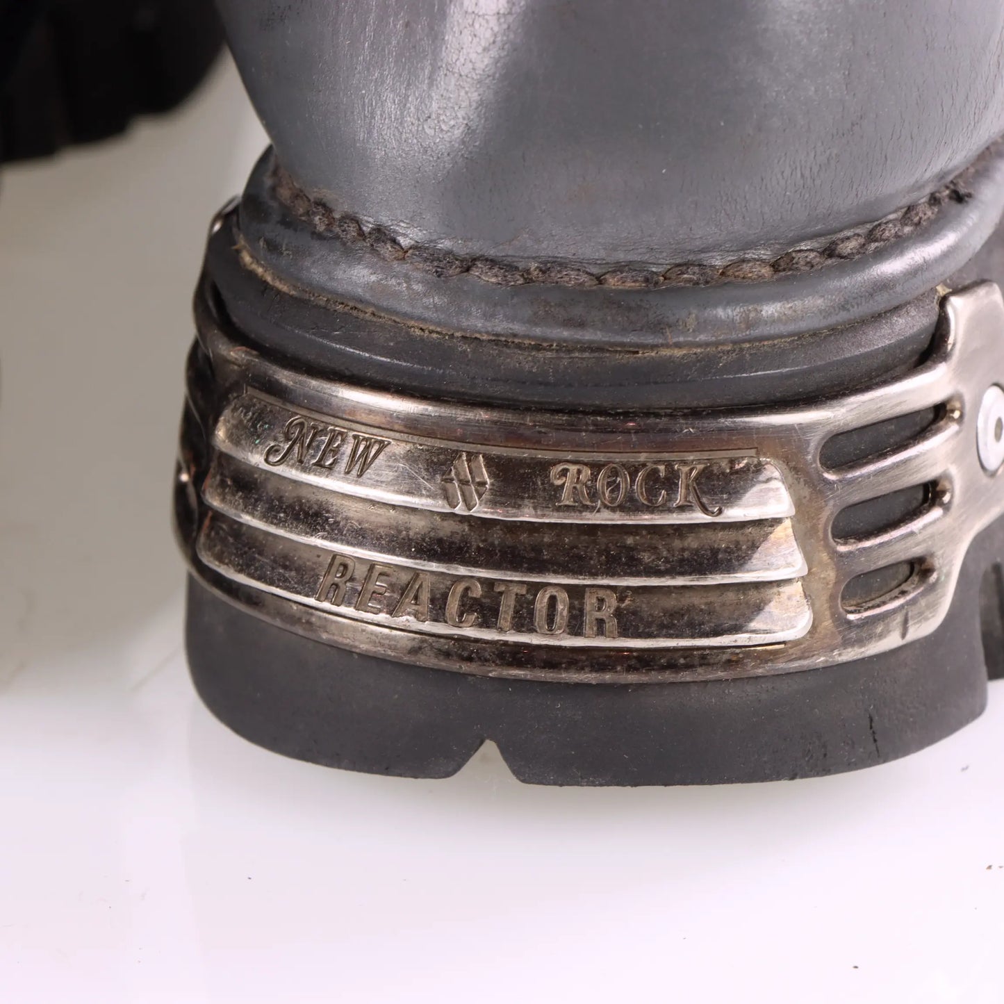 NEW ROCK 'Reactor' Grey Flame Black Leather Boots (43) Vintage Sole Melbourne