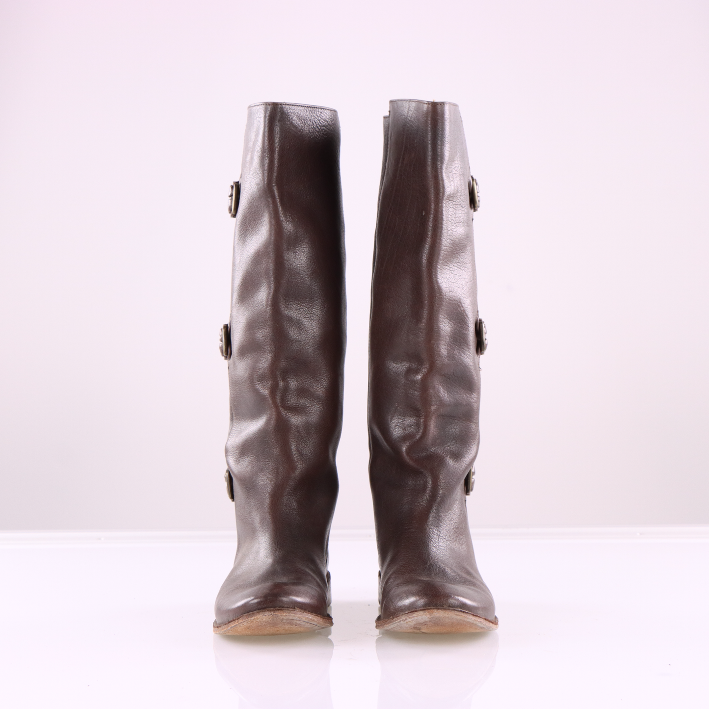 FRYE 'Paige Buckle' Brown Leather Tall Boots (8)