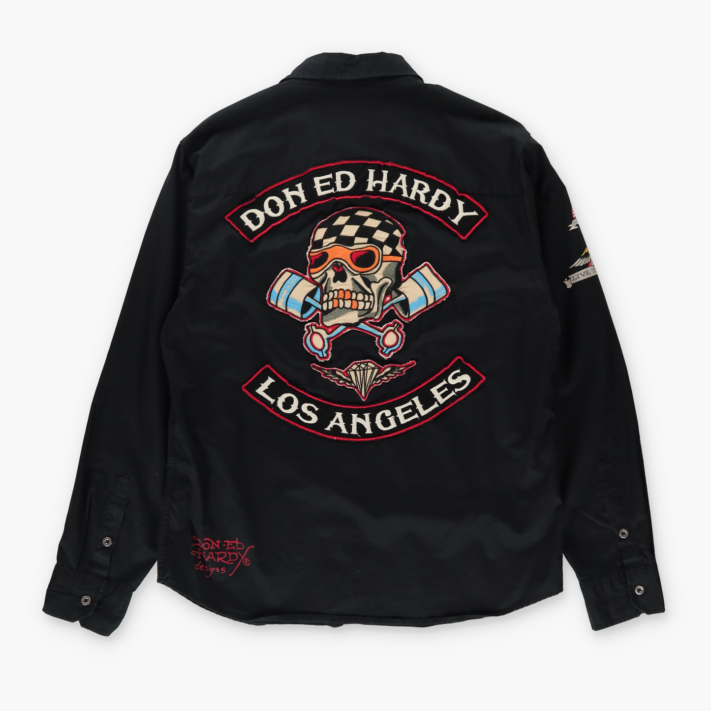 ED HARDY 'Live To Ride' Y2K Biker Patch Long Sleeve Shirt (XL)