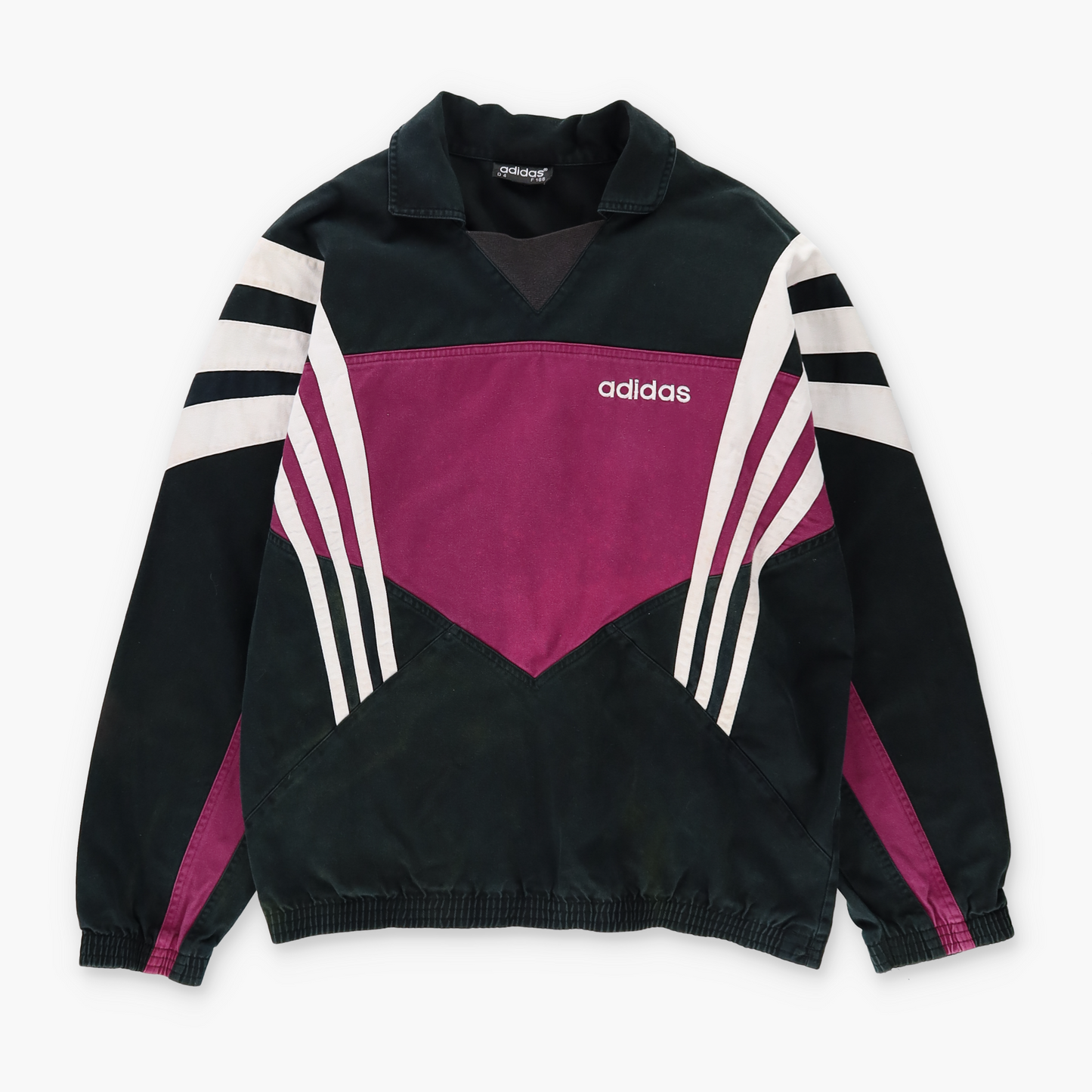 Vintage ADIDAS 90s Colour Block 3-Stripe Pop Over Sweatshirt (M-L)
