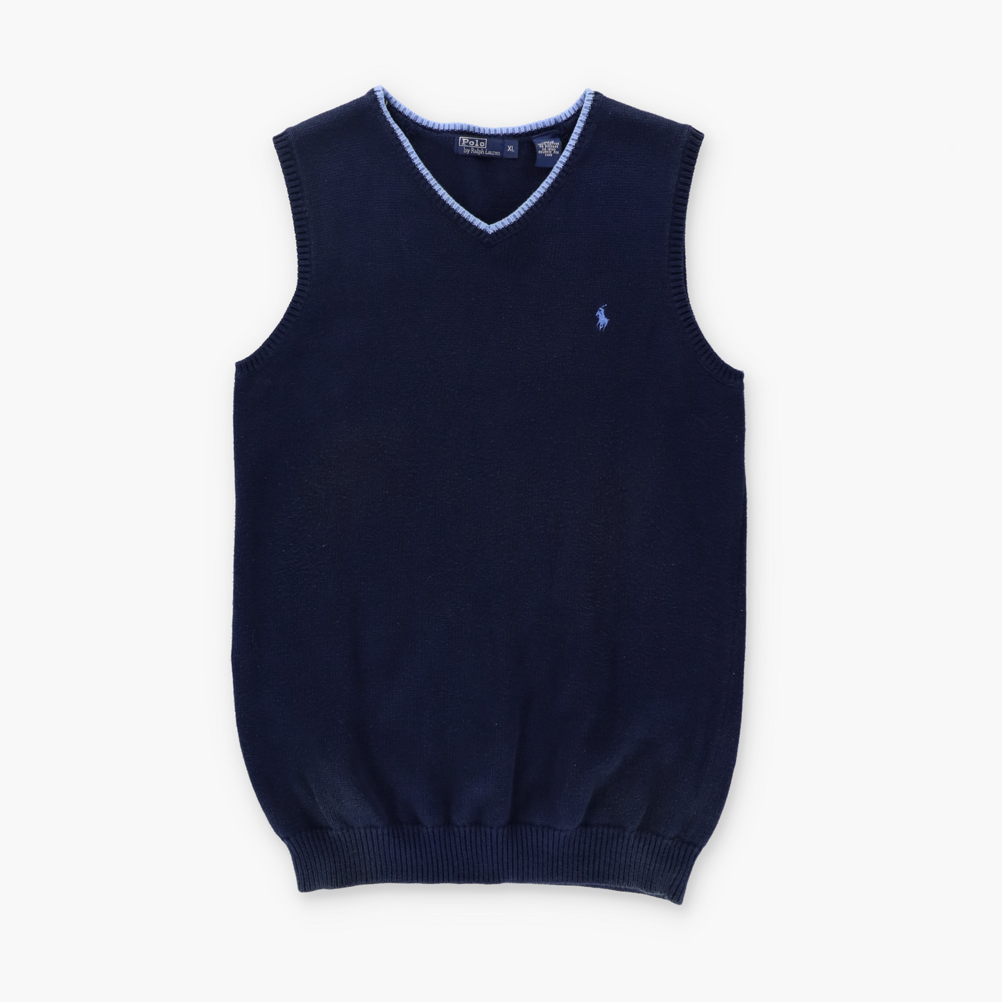 RALPH LAUREN Two Tone Navy Blue Knit Vest Made in Japan (XS)