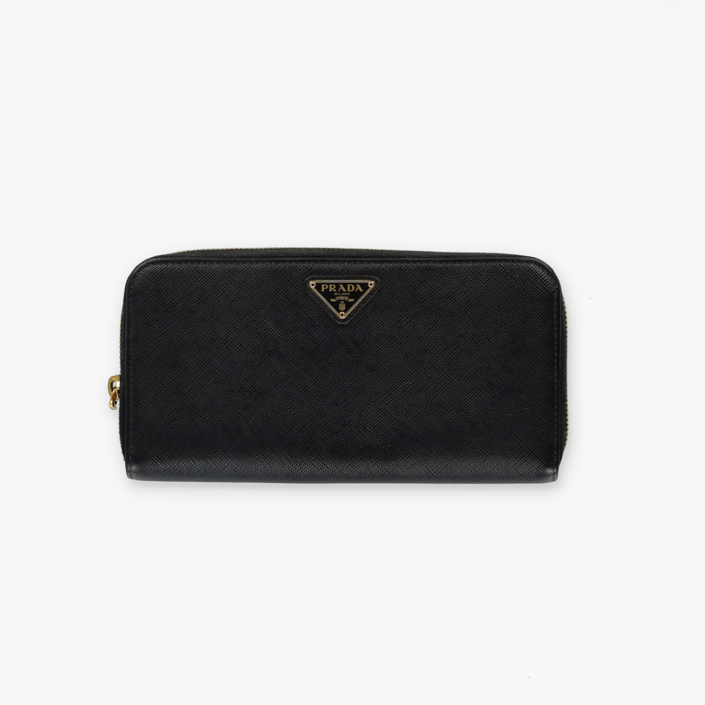 PRADA Black Saffiano Leather Zip Around Wallet