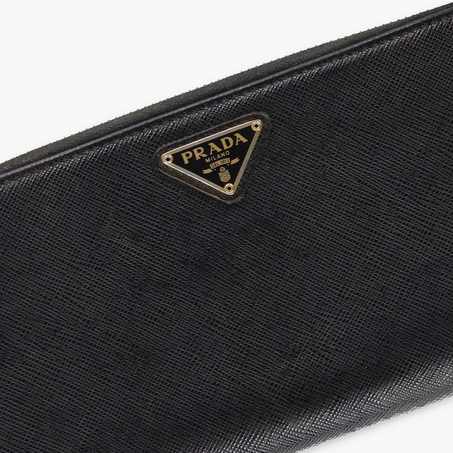 PRADA Black Saffiano Leather Zip Around Wallet