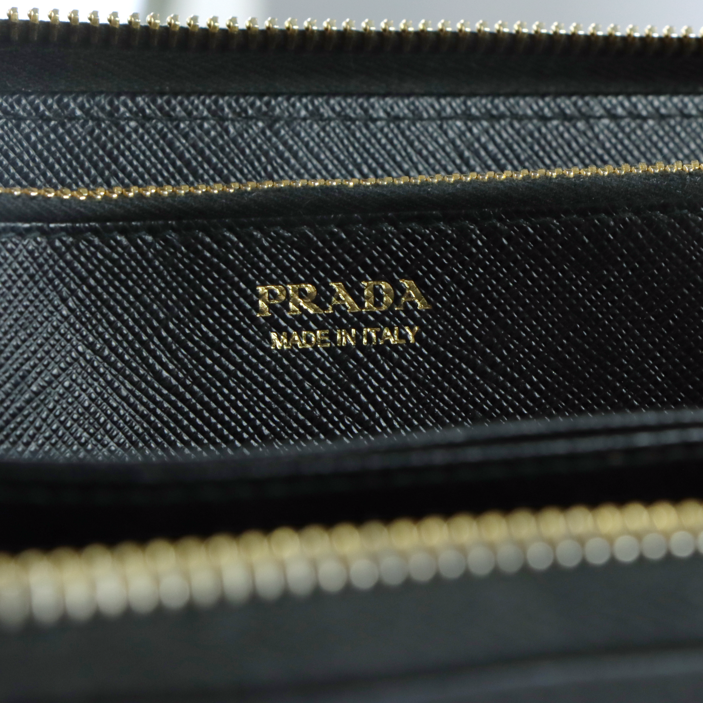 PRADA Black Saffiano Leather Zip Around Wallet