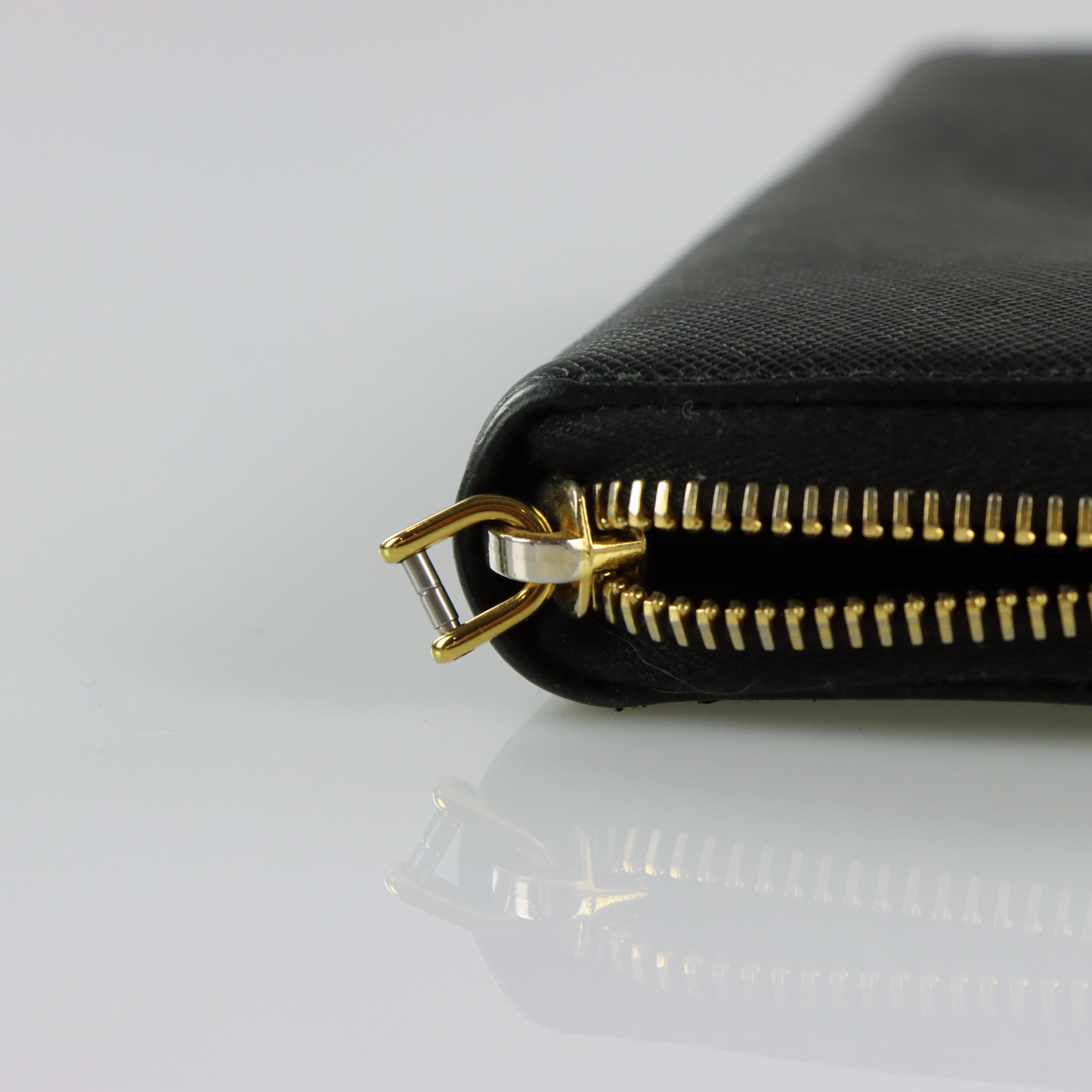 PRADA Black Saffiano Leather Zip Around Wallet