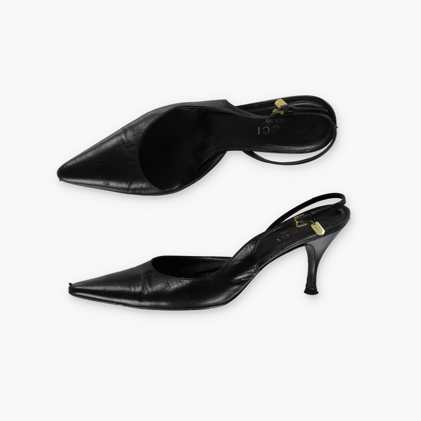 GUCCI Cruise 21 Black Leather Slingback Kitten Heels (8)