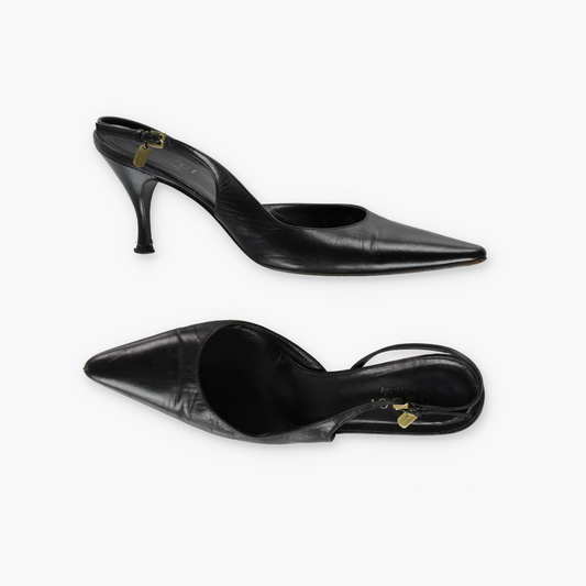 GUCCI Cruise 21 Black Leather Slingback Kitten Heels (8)