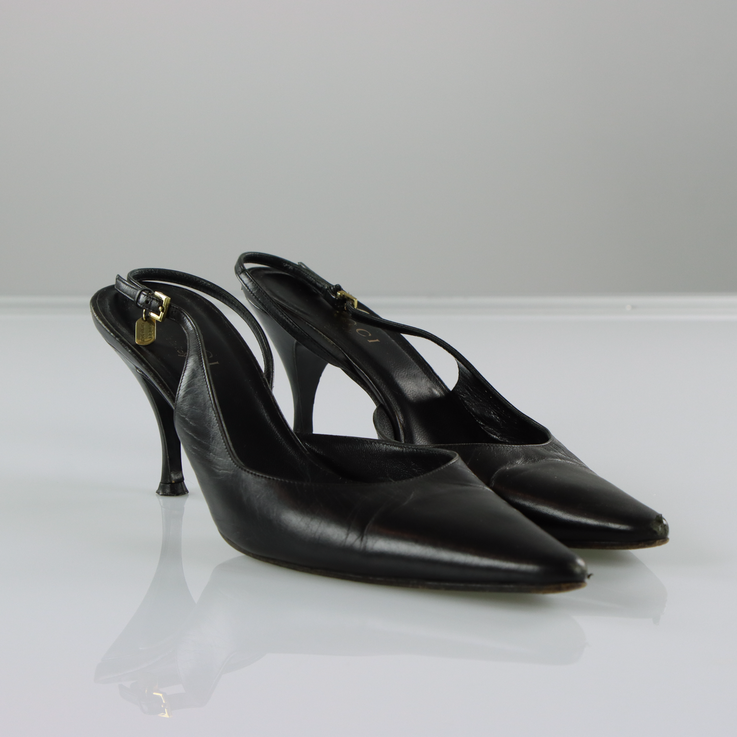GUCCI Cruise 21 Black Leather Slingback Kitten Heels (8)