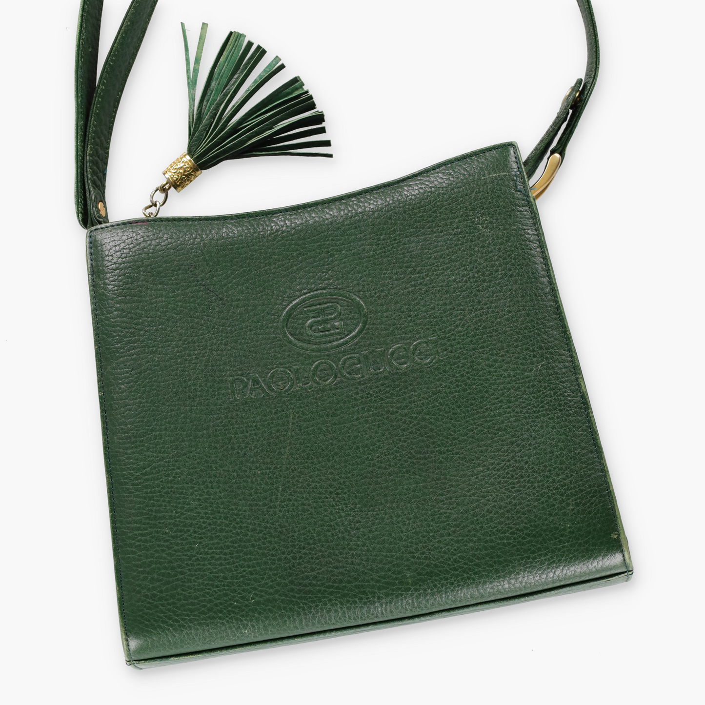 PAOLO GUCCI Green Leather Tassel Crossbody Bag
