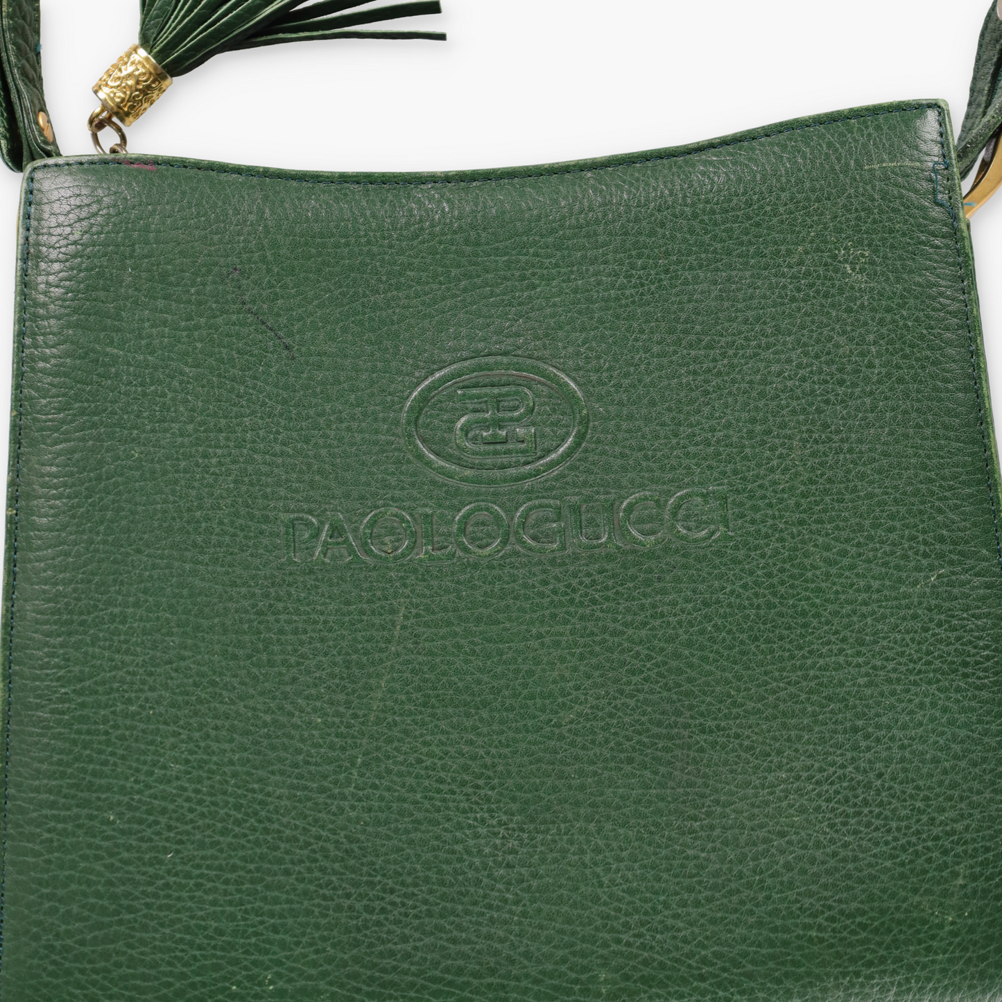 PAOLO GUCCI Green Leather Tassel Crossbody Bag