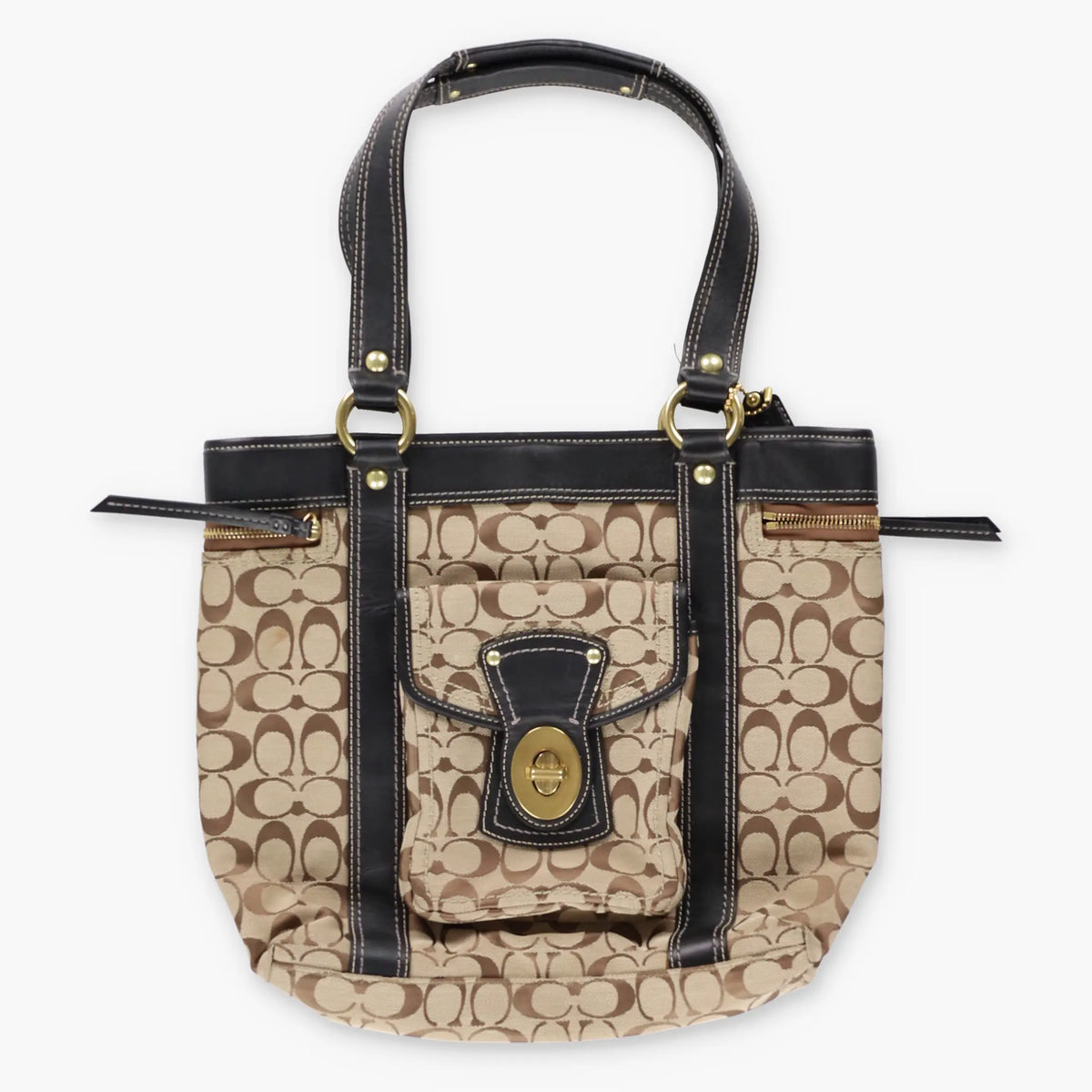 Vintage COACH G0826 Turnlock Black & Brown Harness Zip Hand Bag