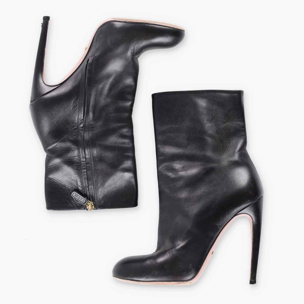 Vintage GUCCI Italian Made Black Leather Ankle Boot Stiletto Heels (38)