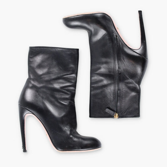Vintage GUCCI Italian Made Black Leather Ankle Boot Stiletto Heels (38)
