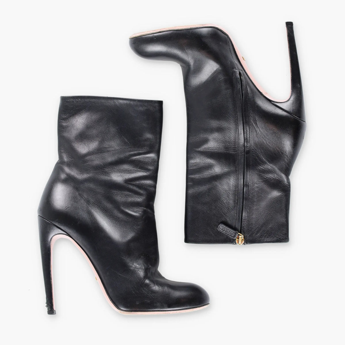 Vintage GUCCI Italian Made Black Leather Ankle Boot Stiletto Heels (38)