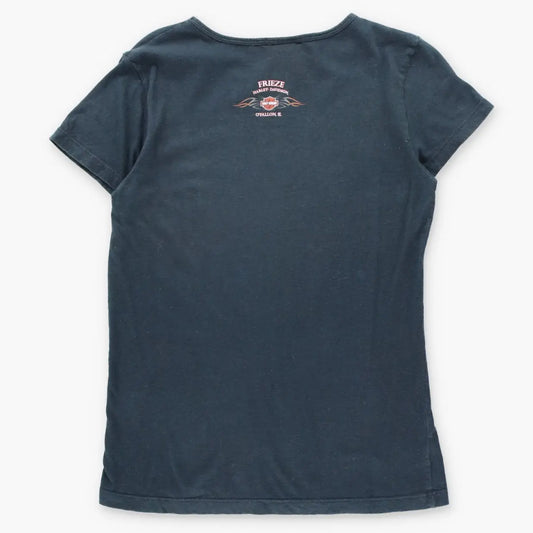 Vintage HARLEY DAVIDSON Rhinestone Embellished Logo O'Fallon Illinois Black Y2K Tee (Women's M)