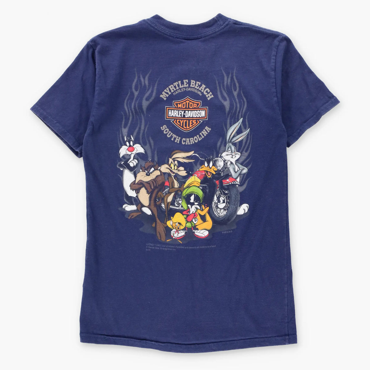 Vintage HARLEY DAVIDSON x LOONEY TUNES "Ride Hard" Bunny Skull Myrtle Beach Navy Blue T-Shirt (XS)