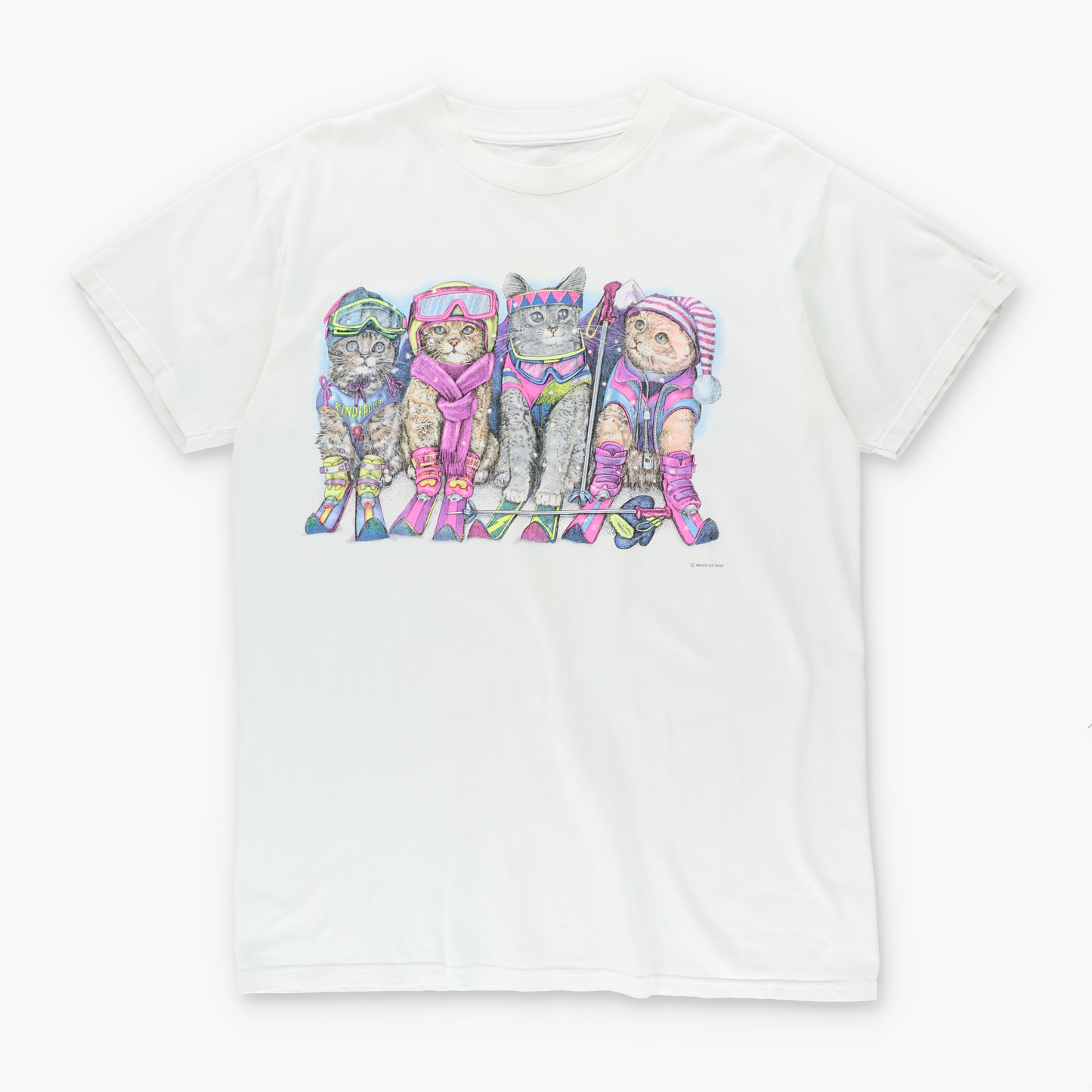 Cats 90s Skii Snow Sports 'Heads & Tails' Double Sided T-Shirt (XL)