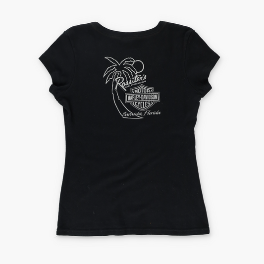 HARLEY DAVIDSON Rhinestone Centre Logo Y2K T-Shirt USA Made (Women's L-XL)