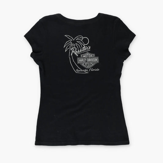 HARLEY DAVIDSON Rhinestone Centre Logo Y2K T-Shirt USA Made (Women's L-XL) Vintage Sole Melbourne