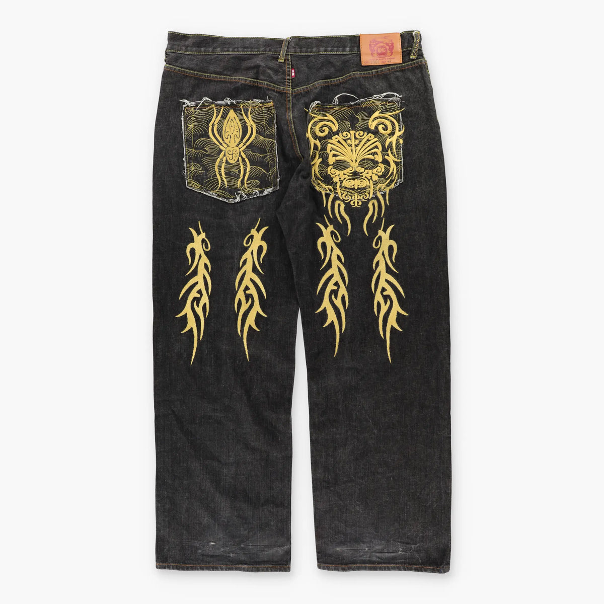 RMC RED MONKEY Gold Skull & Spider Embroidered Jeans (44) Vintage Sole Melbourne