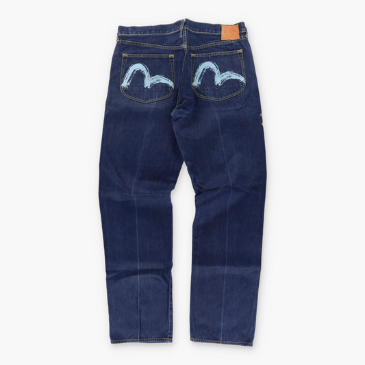 Vintage EVISU Heritage 'Umi Yama' Embroidered Volcano Y2K Jeans (38) Vintage Sole Melbourne