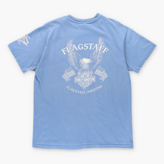 Vintage HARLEY DAVIDSON 'Flagstaff' Arizona USA Made Single Stitch Blue Motorcycle T-Shirt (M-L) Vintage Sole Melbourne