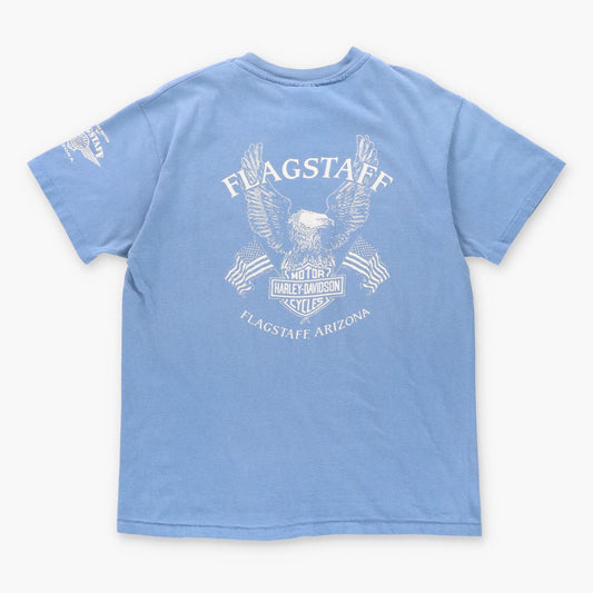 Vintage HARLEY DAVIDSON 'Flagstaff' Arizona USA Made Single Stitch Blue Motorcycle T-Shirt (M-L) Vintage Sole Melbourne