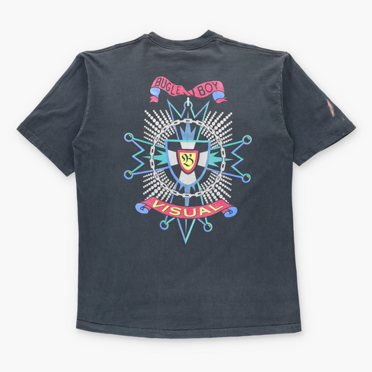 Vintage BUGLE BOY "Visual" Shimmer Graphic Faded Black Single Stitch Tee USA Made (L) Vintage Sole Melbourne