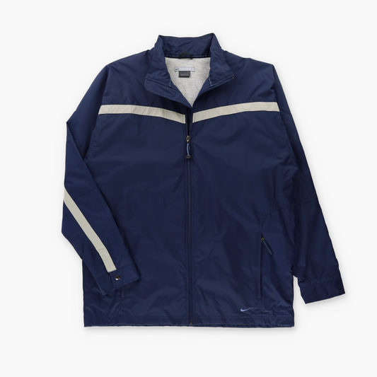 NIKE Navy & Grey Embroidered Swoosh Logo Full Zip Windbreaker Jacket (L TALL)