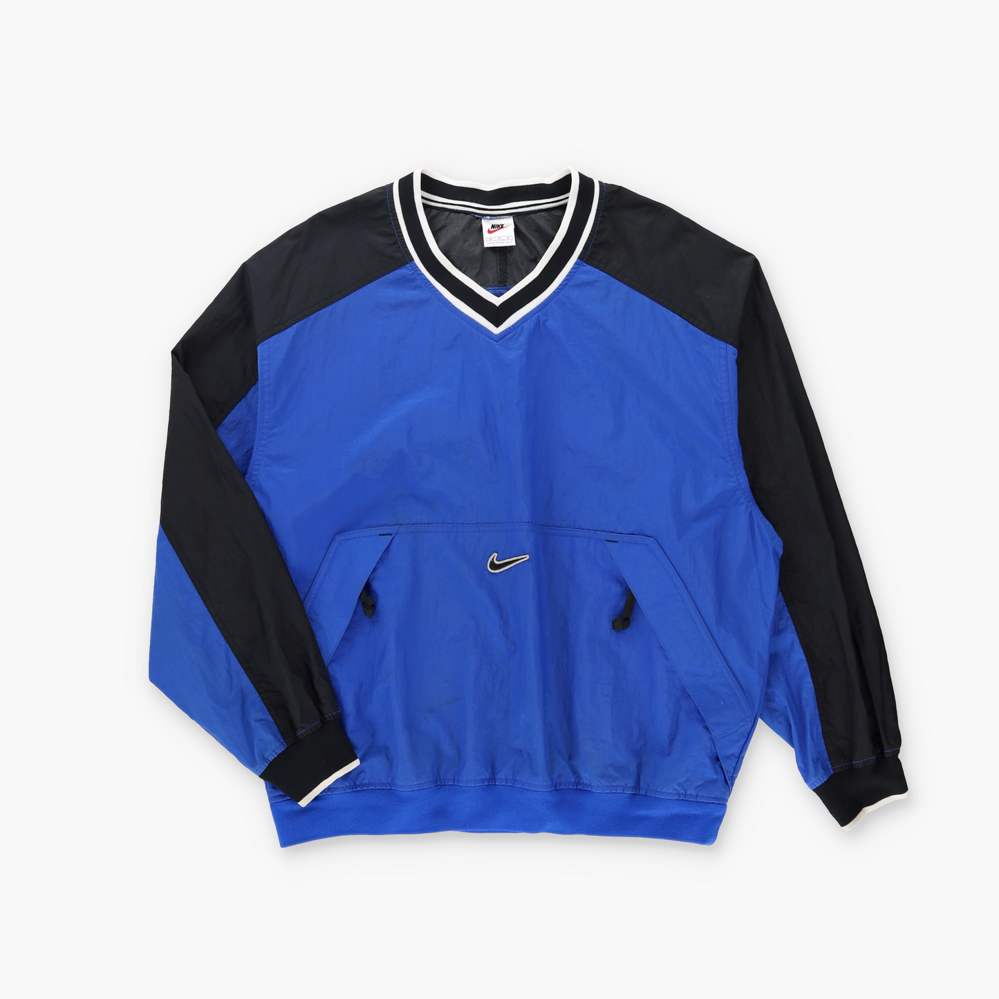 NIKE V-Neck Embroidered Swoosh Logo Blue & Black Windbreaker Sweatshirt (M)