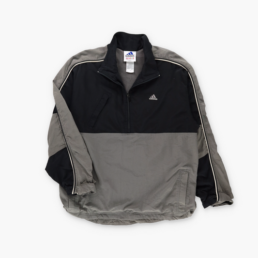 ADIDAS Black & Grey Embroidered Logo Pop Over Windbreaker (S)