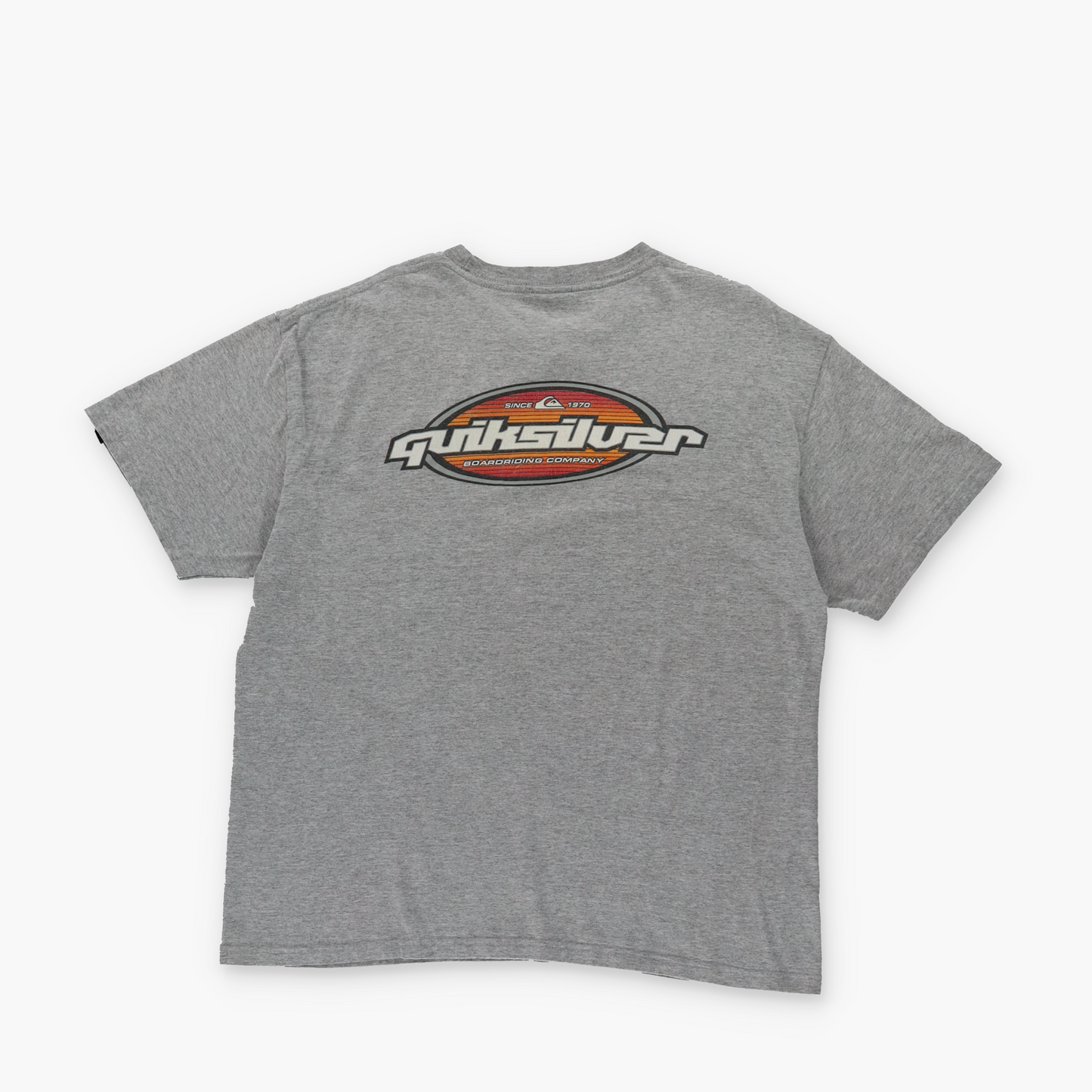 QUIKSILVER 'USA Made' Small Logo Back Graphic Surf Grey T-Shirt (S)