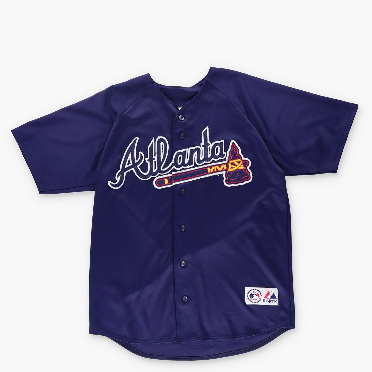 MLB MAJESTIC Atlanta Braves Embroidered Navy Button Up Jersey (L)
