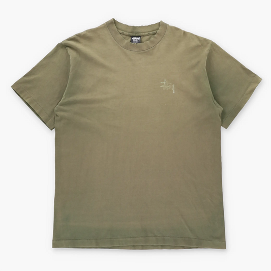 Vintage STUSSY Single Stitch USA Made Distressed Olive Green Tee (XL TALL) ***COCO Vintage Sole Melbourne