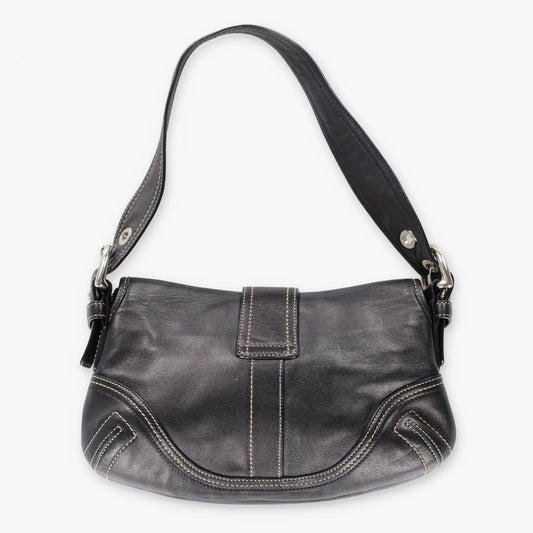 Vintage COACH F10188 Black & Silver Buckle Leather Shoulder Bag