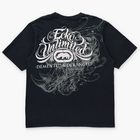 ECKO UNLTD "Demented & Deranged" Double Sided Black Y2K Style T-Shirt (XL-XXL)