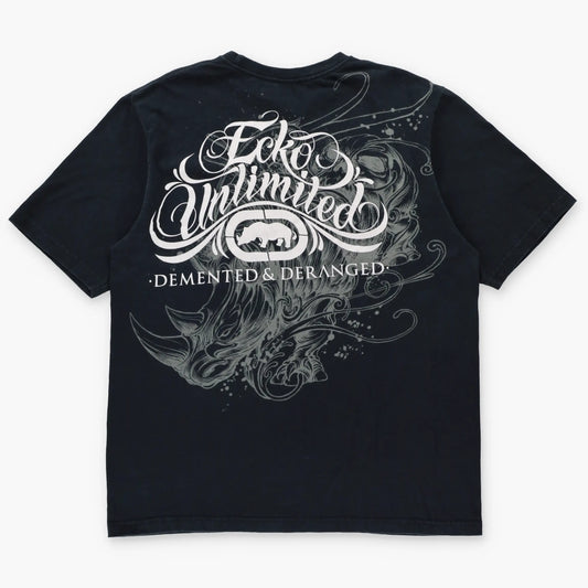ECKO UNLTD "Demented & Deranged" Double Sided Black Y2K Style T-Shirt (XL-XXL) - Vintage Sole Melbourne