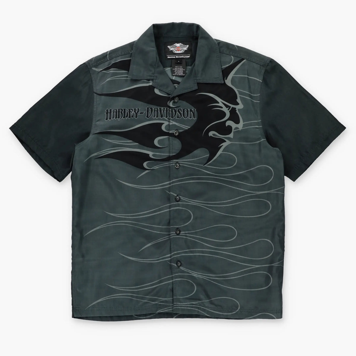HARLEY DAVIDSON Devil Pitchfork Y2K Short Sleeve Button Up Flame Shirt (M-L) - Vintage Sole Melbourne