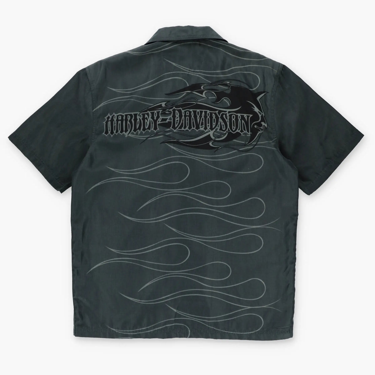 HARLEY DAVIDSON Devil Pitchfork Y2K Short Sleeve Button Up Flame Shirt (M-L) - Vintage Sole Melbourne
