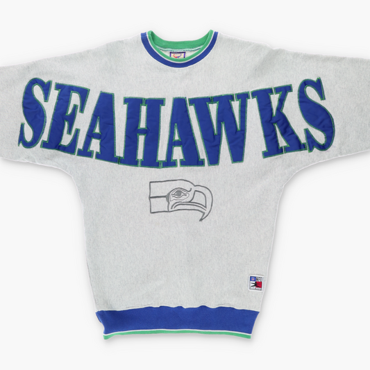 SEAHAWKS NFL Embroidered Spell Out Grey USA Made Sweatshirt (M)