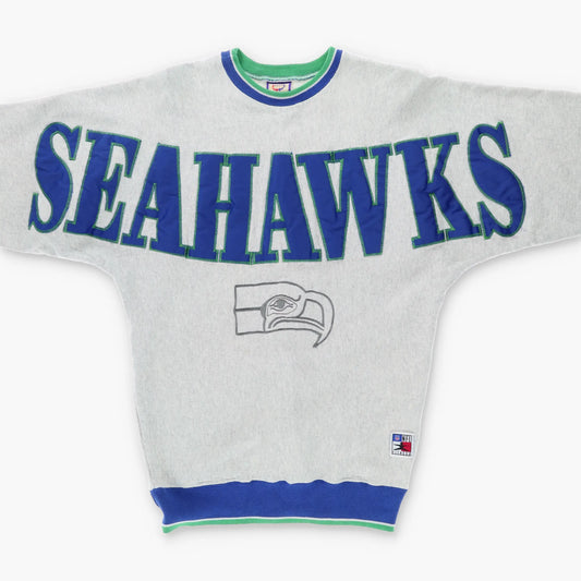 SEAHAWKS NFL Embroidered Spell Out Grey USA Made Sweatshirt (M) Vintage Sole Melbourne