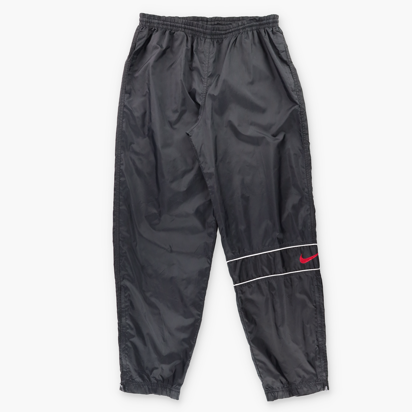 NIKE Black & Red Embroidered Swoosh Logo & White Piping Detail Ankle Zip Track Pants (XL)