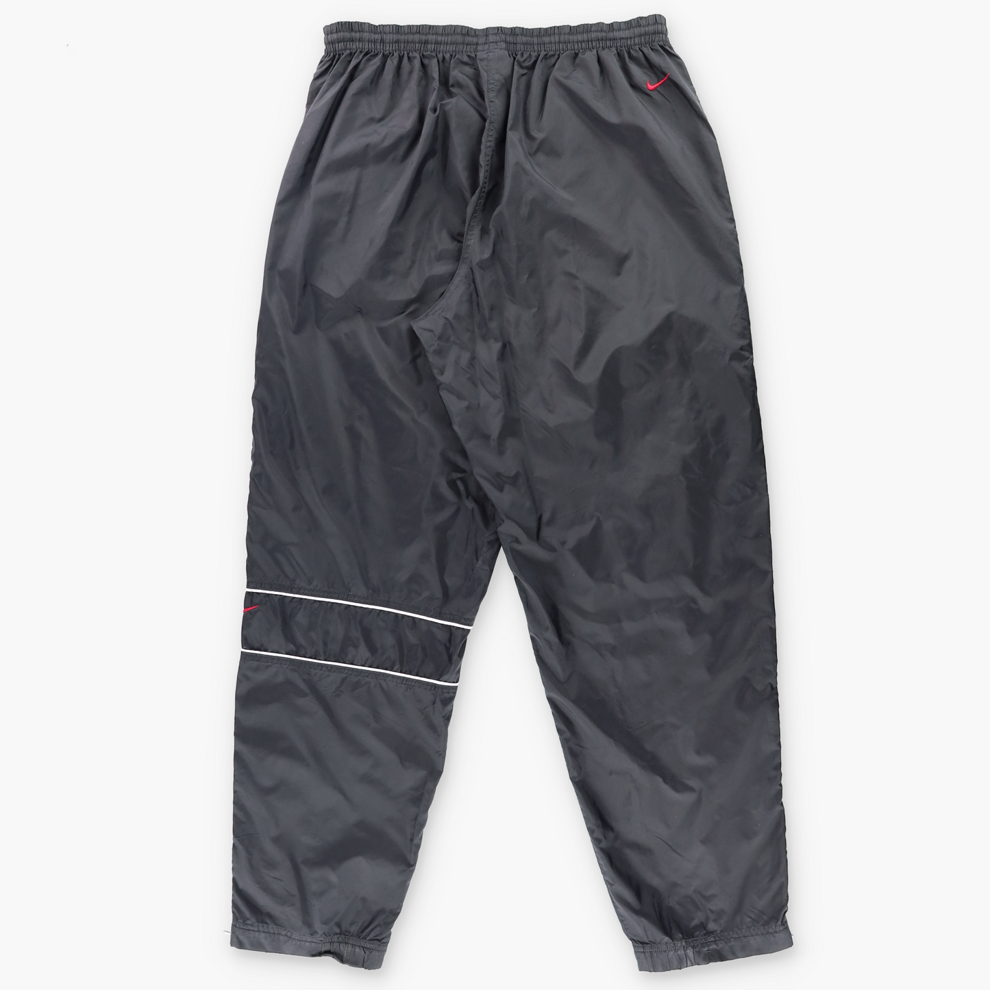 NIKE Black & Red Embroidered Swoosh Logo & White Piping Detail Ankle Zip Track Pants (XL)