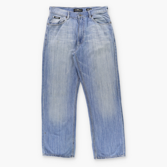 ECKO UNLIMITED Embroidered Skull & Lightening Bolts Baggy Fit Light Blue Jeans (36)