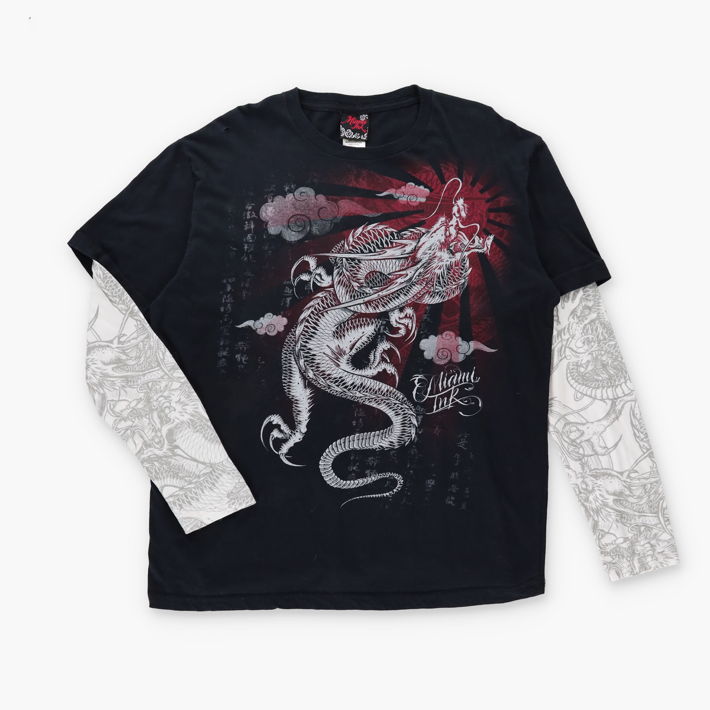 MIAMI INK Layered Black & Red Dragon Long Sleeve Tee (XL)