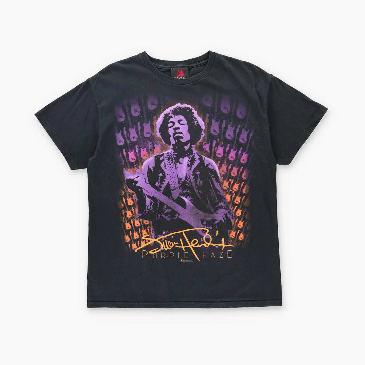ZION ROOTSWEAR Jimi Hendrix "Purple Haze" Orange & Purple Gradient Graphic Black Tee (M) Vintage Sole Melbourne