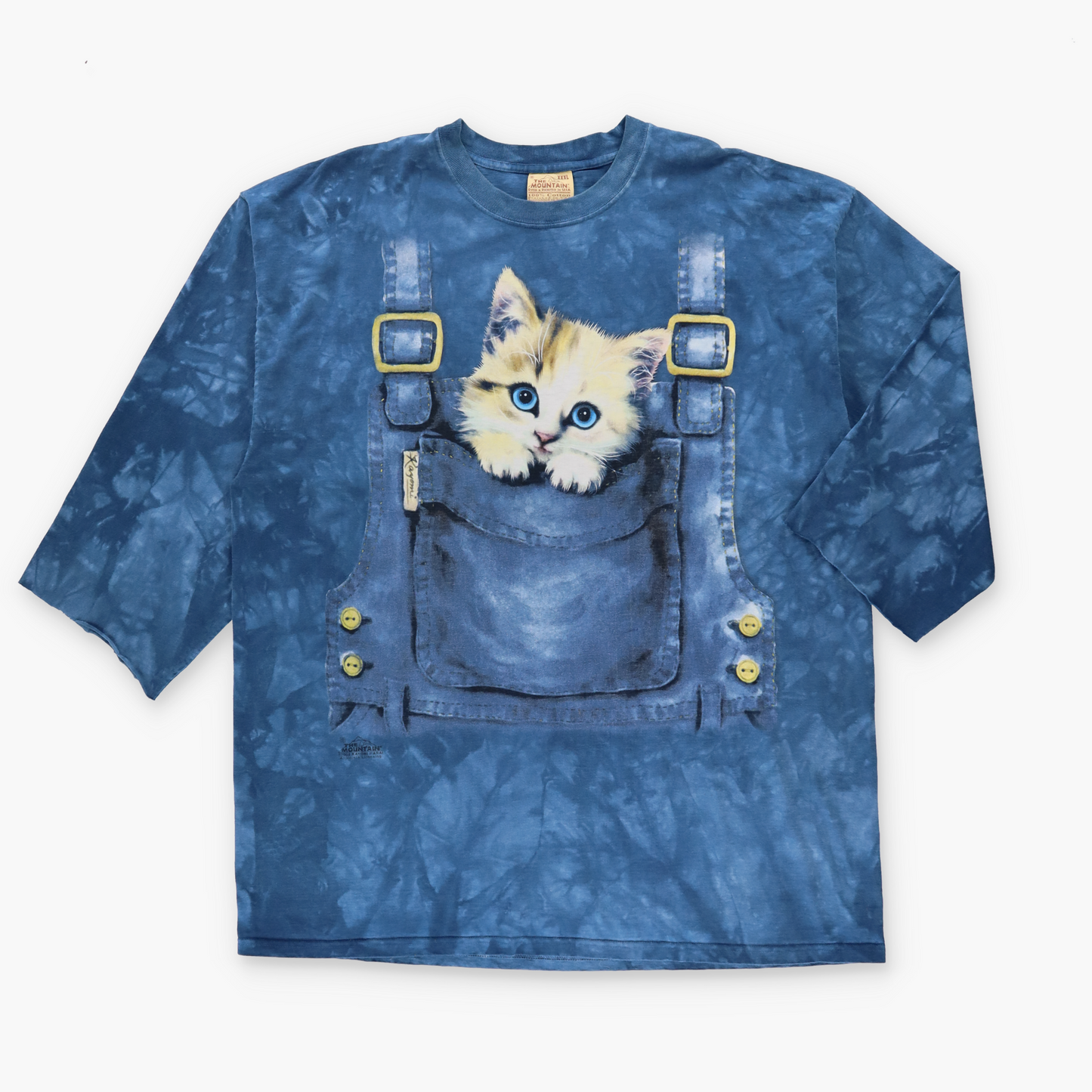 THE MOUNTAIN Kitten & Overalls Pocket Graphic Blue Tie Dye T-Shirt (XXXL-4XL)