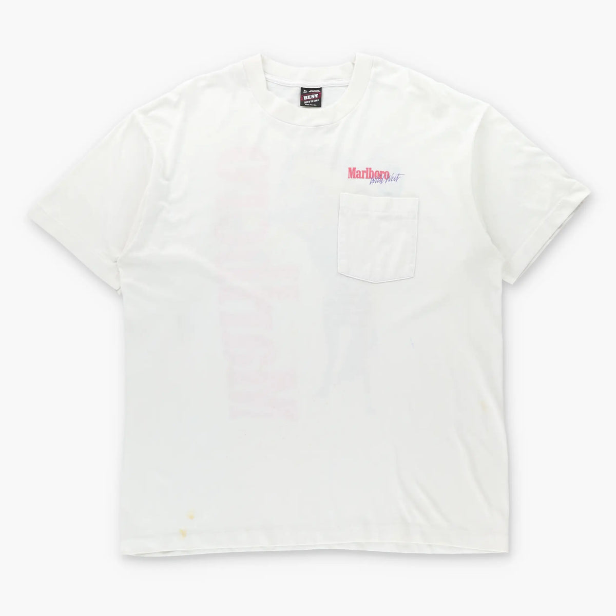Vintage 90s MARLBORO Wild West Cowboy Front Pocket USA Made White T-Shirt (XL)