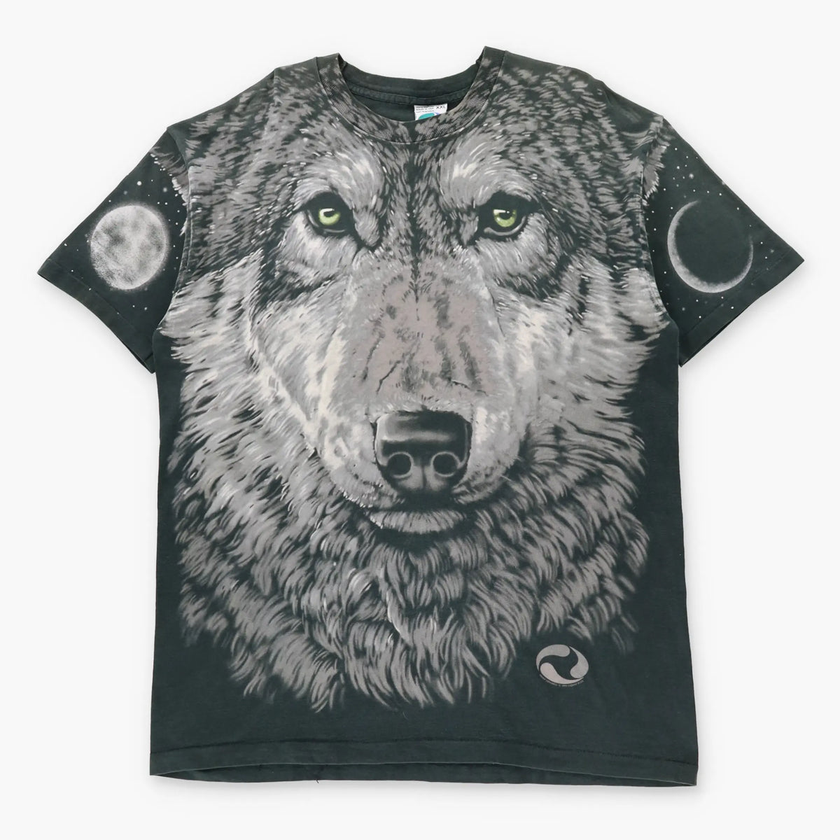 Vintage 1995 LIQUID BLUE Blue Moon Wolf All Over Print USA Made T-Shirt (XXL)